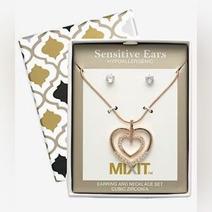🥂 Mixit Cubic Zirconia Earring and Heart Necklace Set - NIB